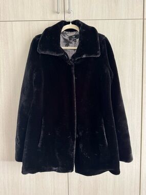 dennis basso Black Faux Fur Teddy Coat Luxurious Sz S